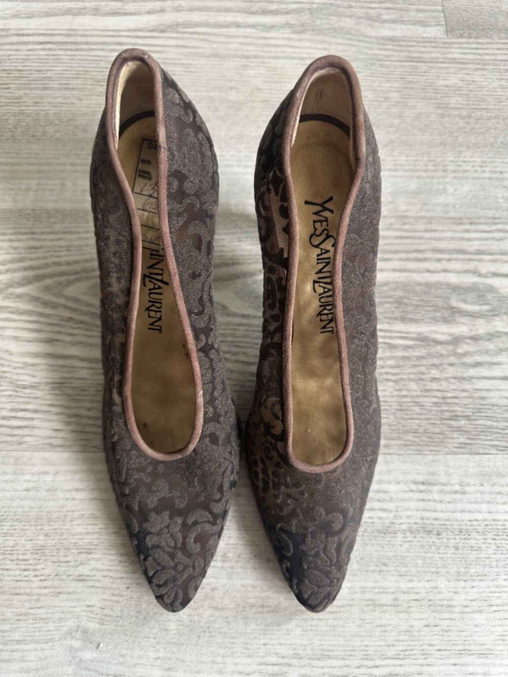 Vintage Yves Saint Laurent Brown Brocade Pointed-Toe Heels 6.5 - Picture 6 of 11